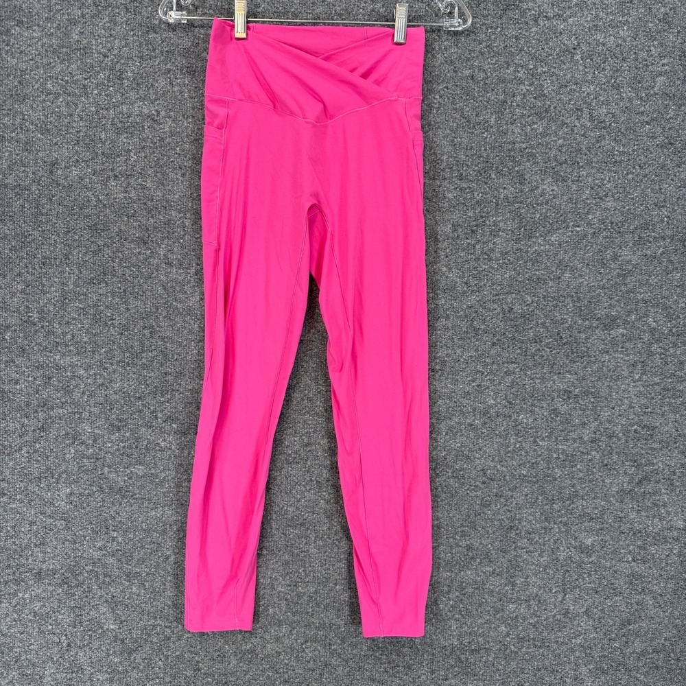 Halara Leggings Women Medium Pink Crossover Waist Pockets Yoga Gym Athletic